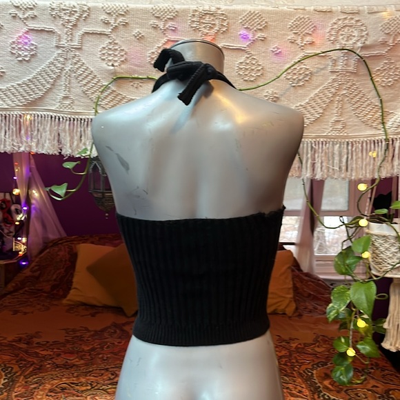 Vintage Y2K Goth Grunge Lace up front Black knit halter vest top - Picture 2 of 4